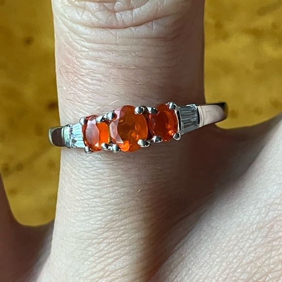 Natural Fire Opal Sterling Silver Ring Size 8 - Picture 1 of 10
